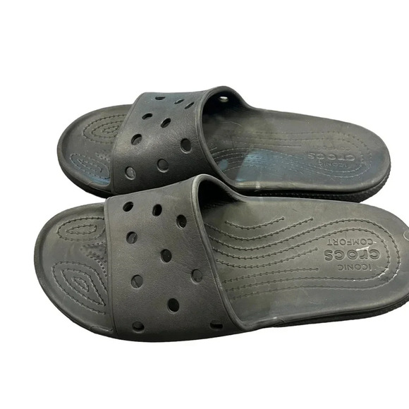 Crocs Classic Iconic Comfort Slide Sandal Black Beach Neutral Comfort Men's 12 - Picture 4 of 8